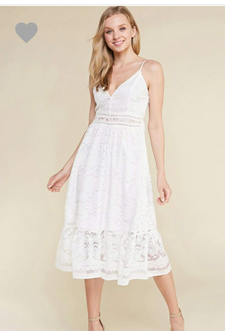 White floral print midi dress