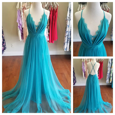 Deep V Turquoise Ballerina Dress