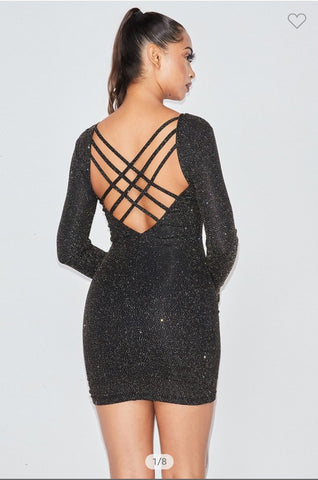 Seeing stars black sparkle long-sleeve mini dress Giuliana Boutique Seeing stars black sparkle long-sleeve mini dress Giuliana Boutique