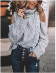 Open shoulder cable knit grey sweater