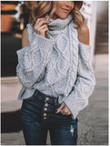 Open shoulder cable knit grey sweater
